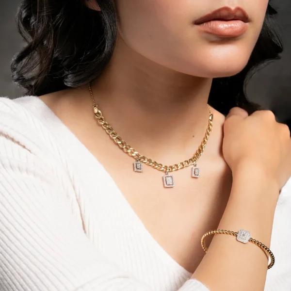 Curb Chain Choker with Diamond Baguette Pendants